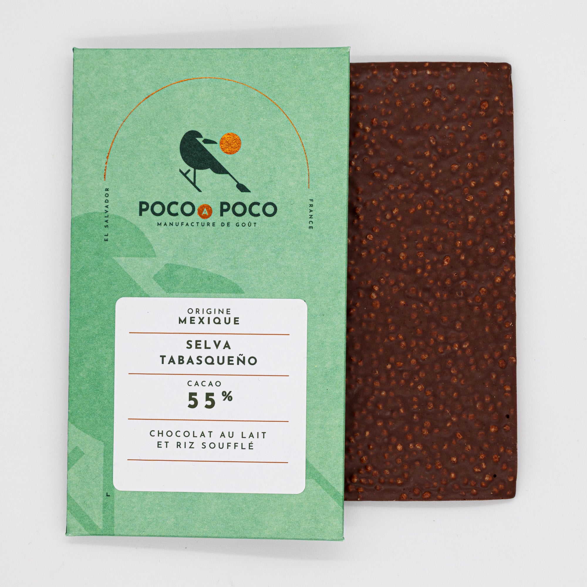 Chocolat au lait 55 % &amp; riz soufflé – Selva Tabasqueño, Mexique
